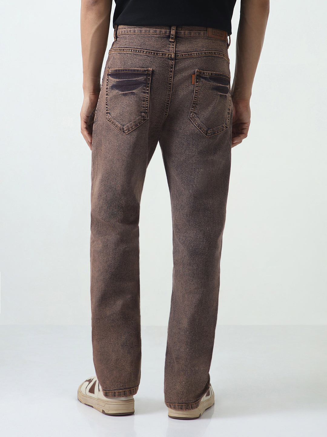 Men's Light Brown Straight Fit Heavy Washed Jeans Stretchable