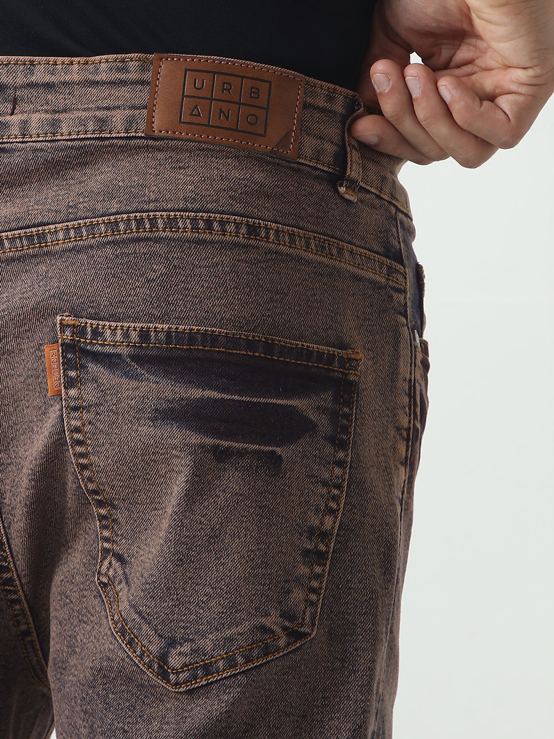 Men's Light Brown Straight Fit Heavy Washed Jeans Stretchable