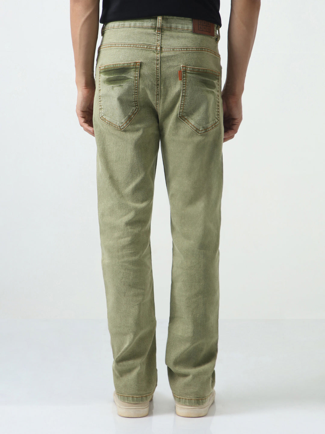 Men's Light Green Straight Fit Heavy Washed Jeans Stretchable