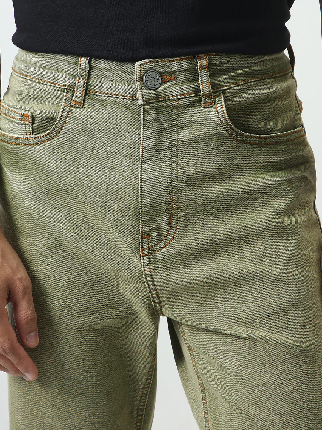 Men's Light Green Straight Fit Heavy Washed Jeans Stretchable