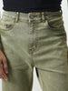 Men's Light Green Straight Fit Heavy Washed Jeans Stretchable