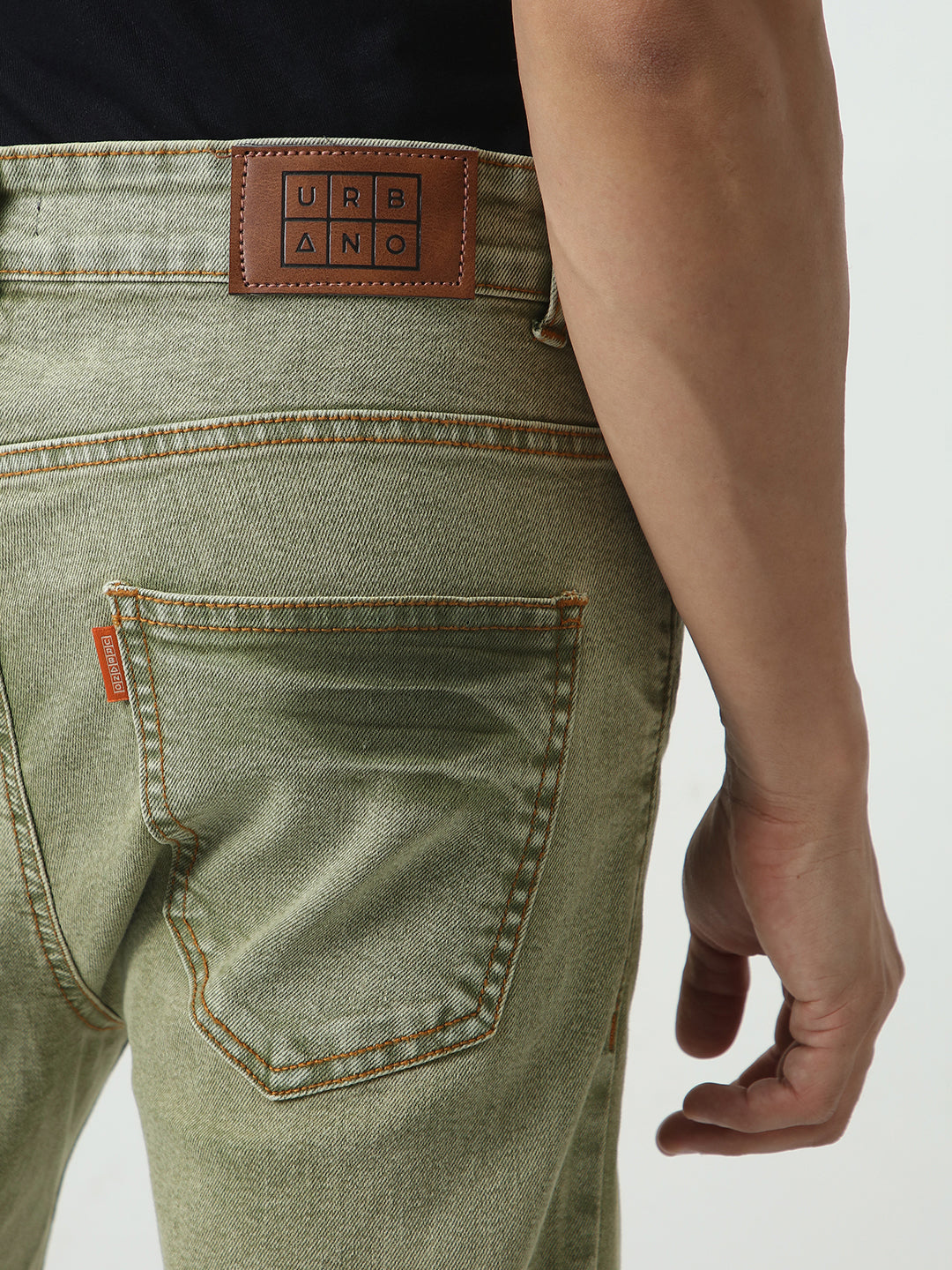 Men's Light Green Straight Fit Heavy Washed Jeans Stretchable