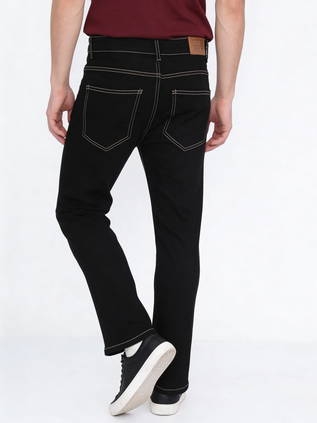 Men's Black Straight Fit Raw Washed Denim Jeans Stretchable