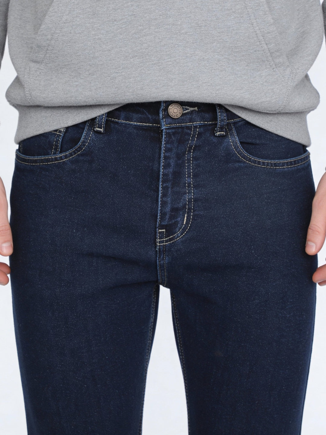 Men's Blue Straight Fit Raw Washed Denim Jeans Stretchable