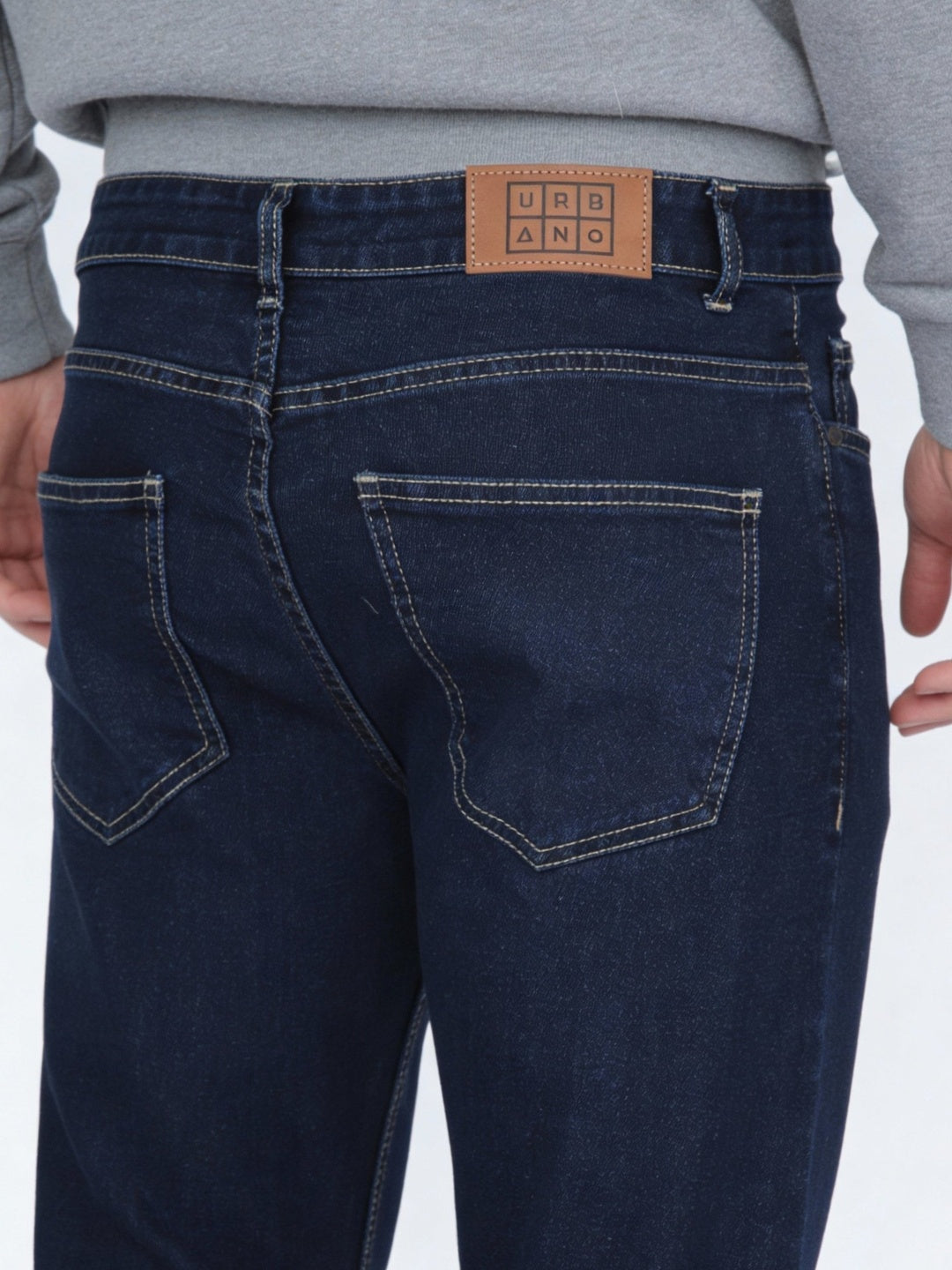 Men's Blue Straight Fit Raw Washed Denim Jeans Stretchable