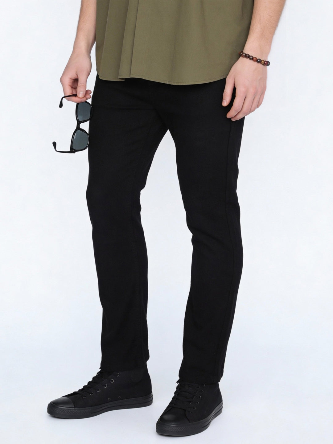 Men's Black Straight Fit Raw Washed Denim Jeans Stretchable