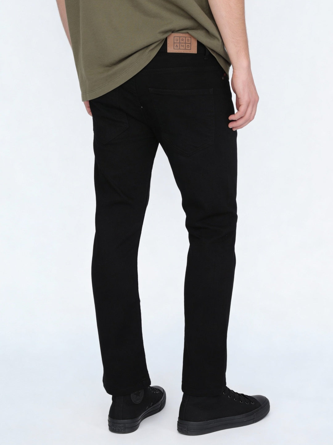 Men's Black Straight Fit Raw Washed Denim Jeans Stretchable