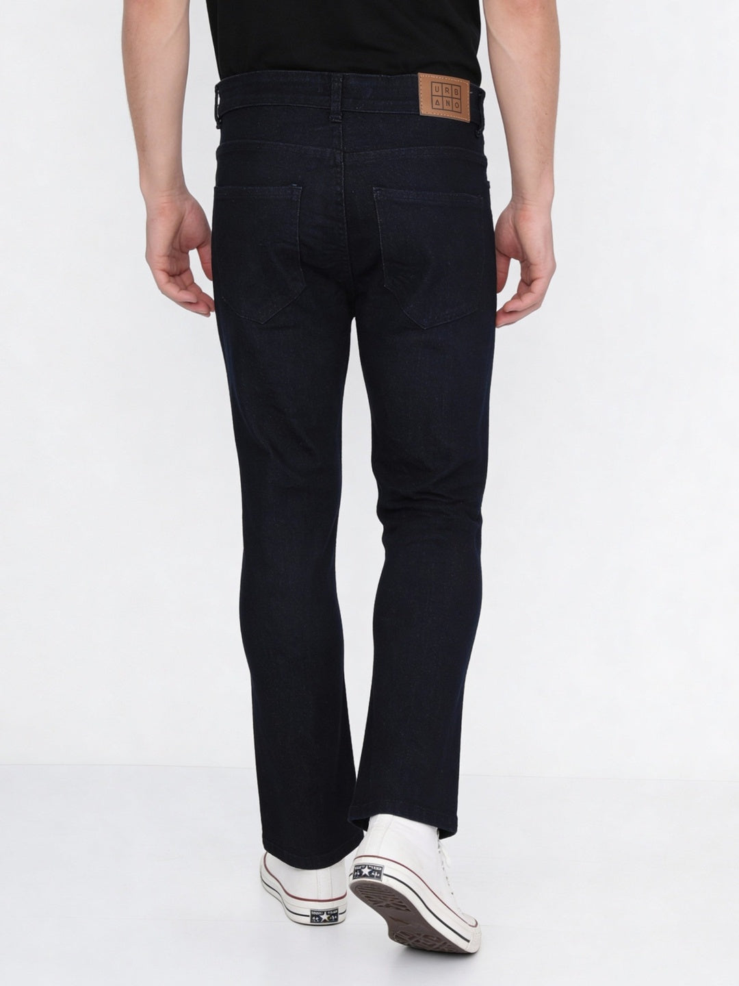 Men's Dark Blue Straight Fit Raw Washed Denim Jeans Stretchable