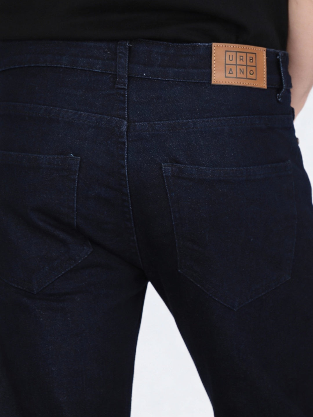 Men's Dark Blue Straight Fit Raw Washed Denim Jeans Stretchable