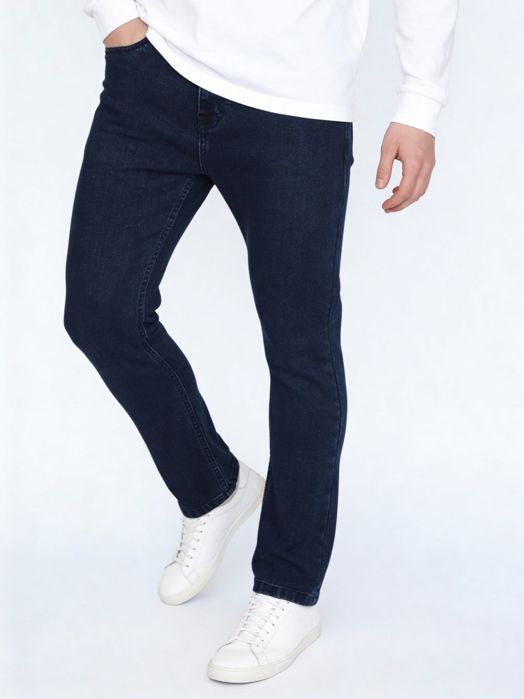 Men's Blue Straight Fit Raw Washed Denim Jeans Stretchable