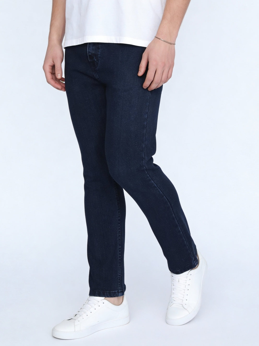 Men's Blue Straight Fit Raw Washed Denim Jeans Stretchable