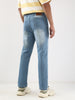 Men's Light Blue Straight Fit Washed Jeans Stretchable