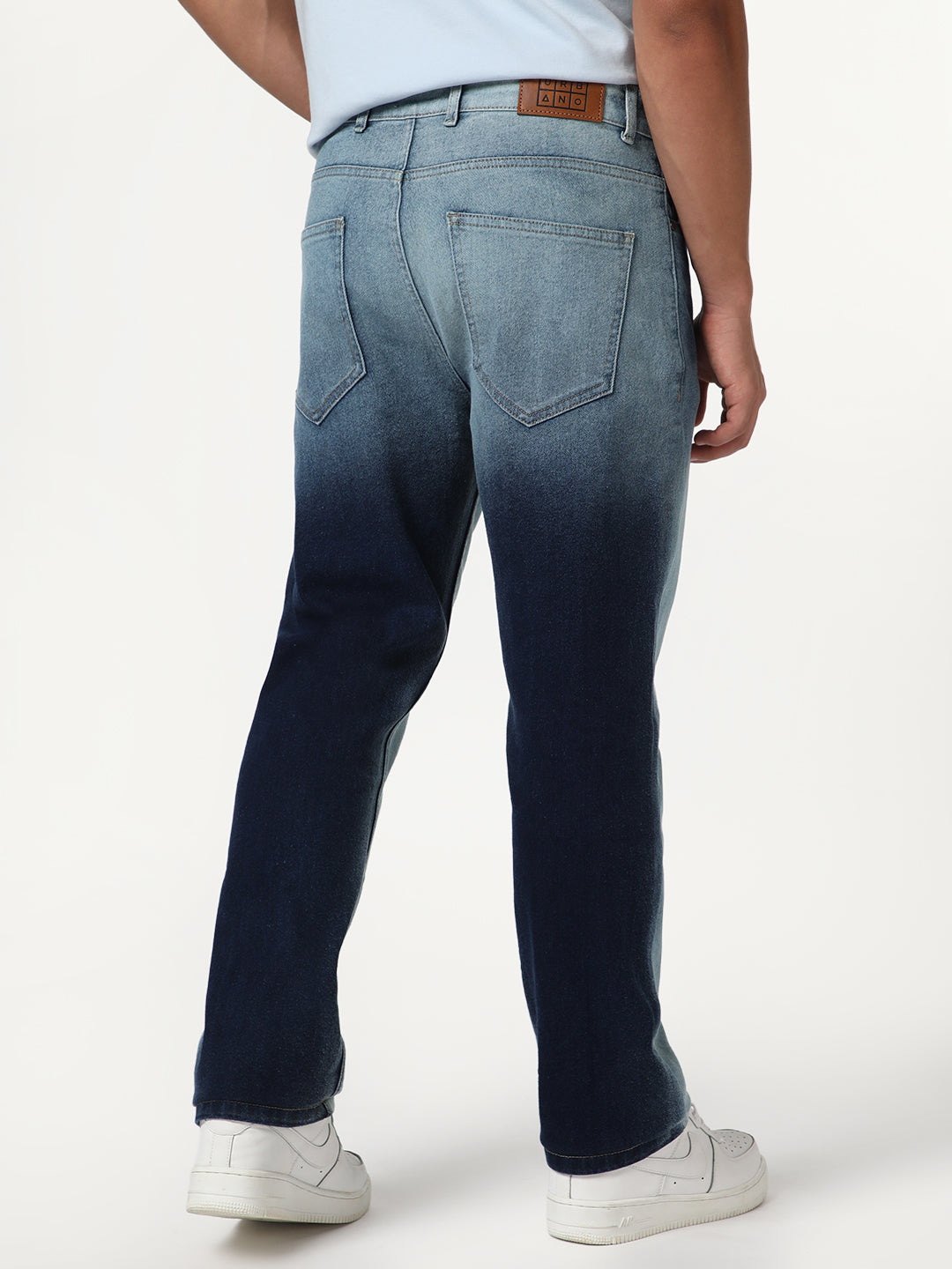 Men's Dark Blue Straight Fit Heavy Washed Faded Denim Jeans Stretchable
