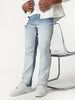Men's Ice Blue Straight Fit Heavy Washed Faded Denim Jeans Stretchable