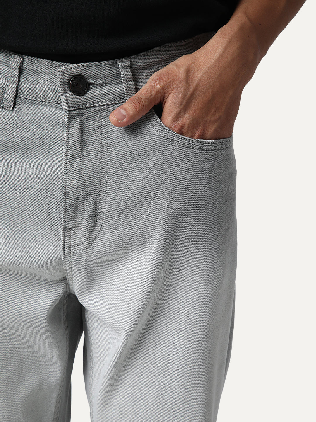 Men's Ice Grey Straight Fit Heavy Washed Faded Denim Jeans Stretchable