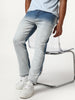 Men's Light Blue Straight Fit Heavy Washed Faded Denim Jeans Stretchable