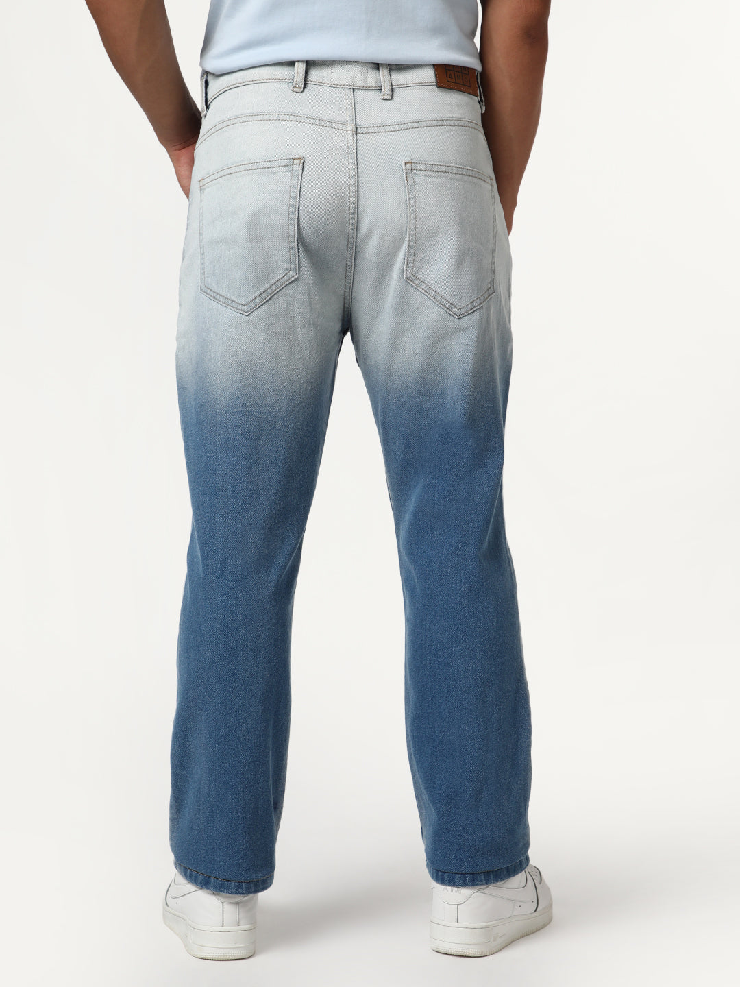 Men's Light Blue Straight Fit Heavy Washed Faded Denim Jeans Stretchable