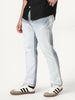 Men's Light Grey Straight Fit Heavy Washed Faded Denim Jeans Stretchable