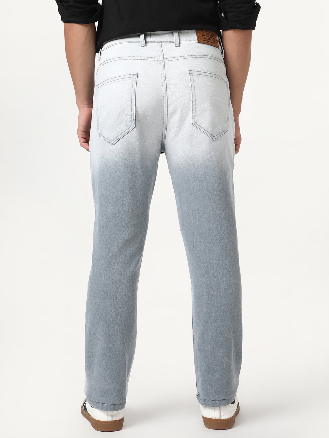 Men's Light Grey Straight Fit Heavy Washed Faded Denim Jeans Stretchable