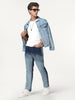 Men's Blue Straight Fit Heavy Washed Faded Denim Jeans Stretchable