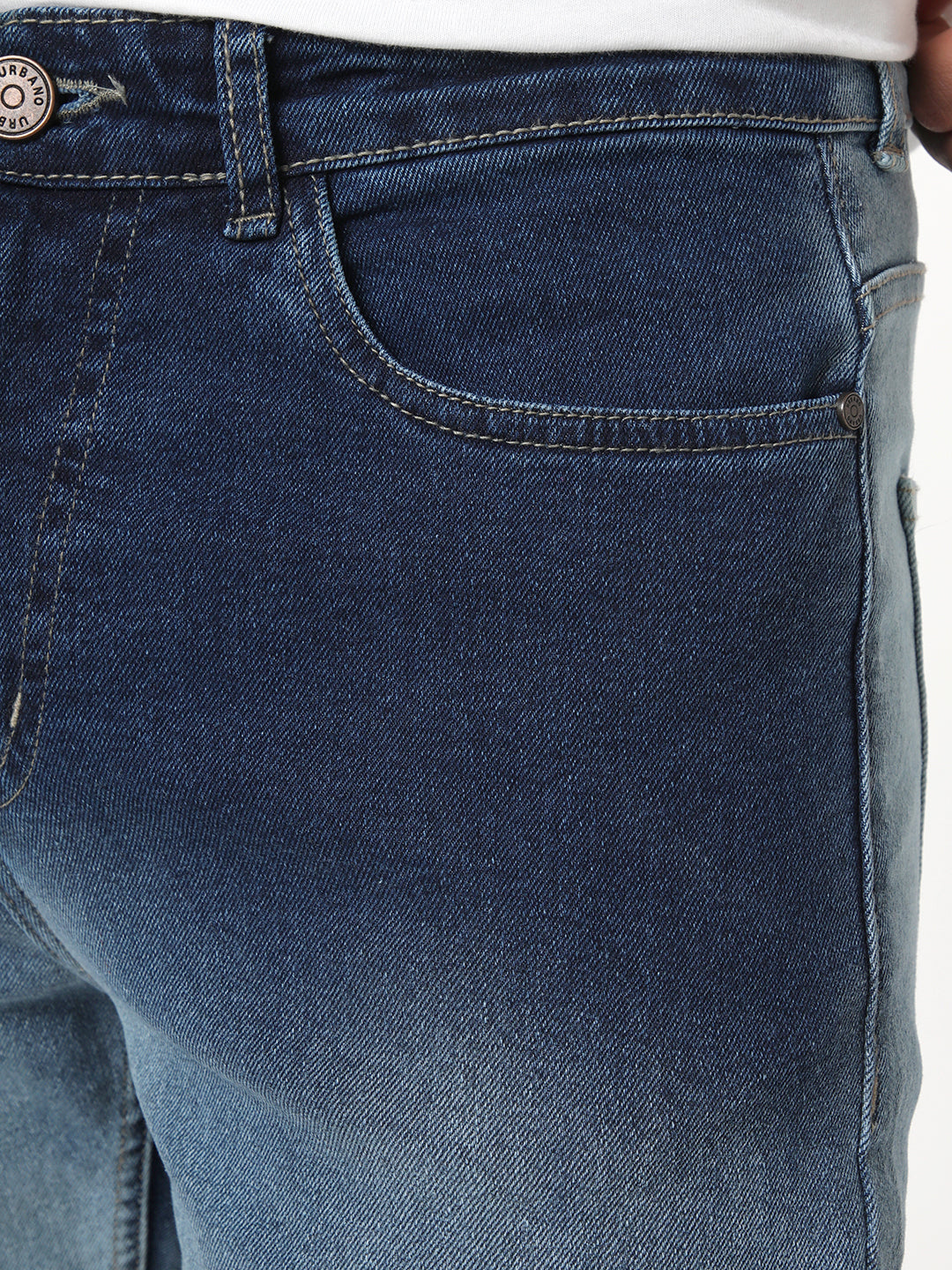 Men's Blue Straight Fit Heavy Washed Faded Denim Jeans Stretchable