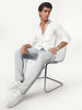 Men's Grey Straight Fit Heavy Washed Faded Denim Jeans Stretchable