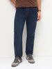 Men's Dark Blue Straight Fit Washed Denim Jeans Stretchable