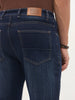 Men's Dark Blue Straight Fit Washed Denim Jeans Stretchable