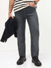 Men's Dark Grey Straight Fit Washed Denim Jeans Stretchable