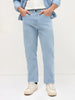 Men's Ice Blue Straight Fit Washed Denim Jeans Stretchable