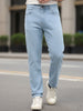 Men's Ice Blue Straight Fit Washed Denim Jeans Stretchable