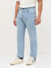Men's Ice Blue Straight Fit Washed Denim Jeans Stretchable