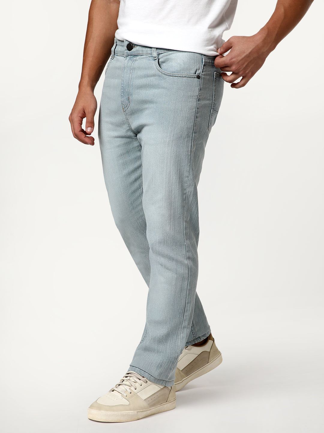 Men's Ice Grey Straight Fit Washed Denim Jeans Stretchable