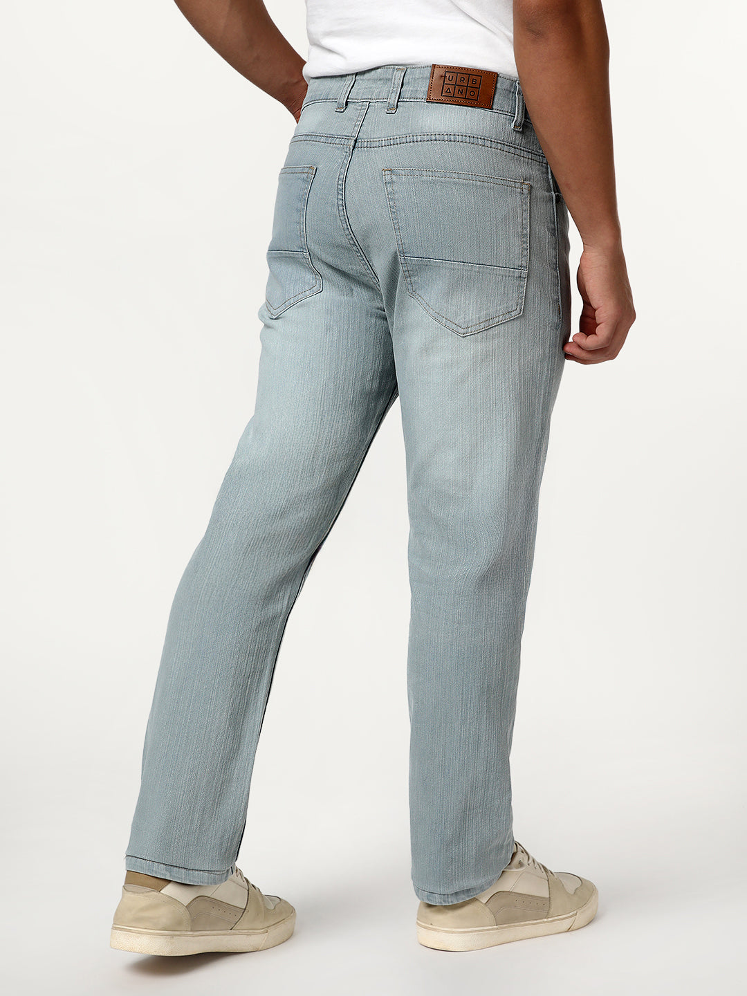 Men's Ice Grey Straight Fit Washed Denim Jeans Stretchable