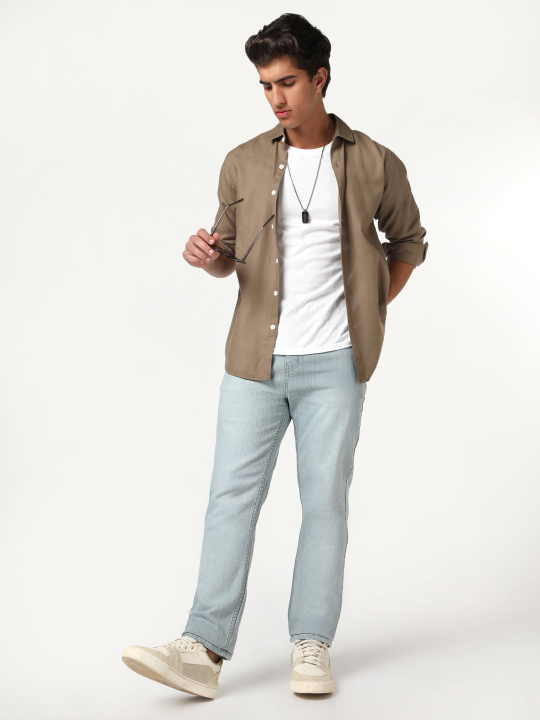 Men's Ice Grey Straight Fit Washed Denim Jeans Stretchable