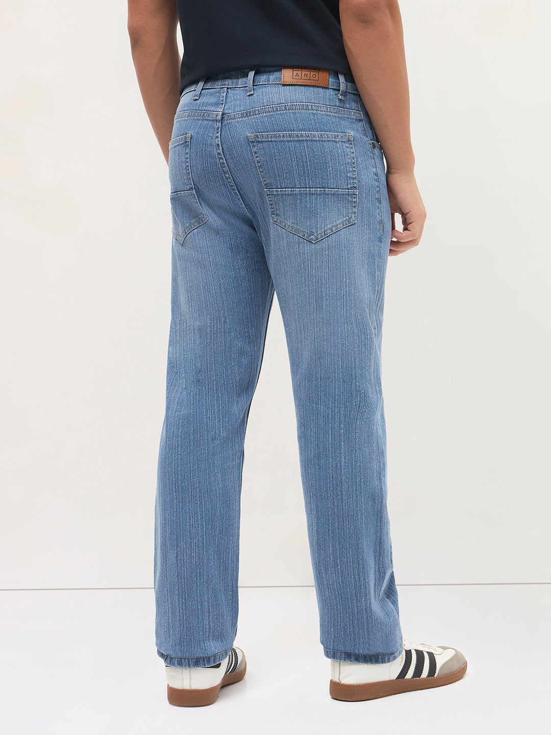 Men's Light Blue Straight Fit Washed Denim Jeans Stretchable