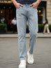 Men's Light Grey Straight Fit Washed Denim Jeans Stretchable