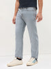 Men's Light Grey Straight Fit Washed Denim Jeans Stretchable