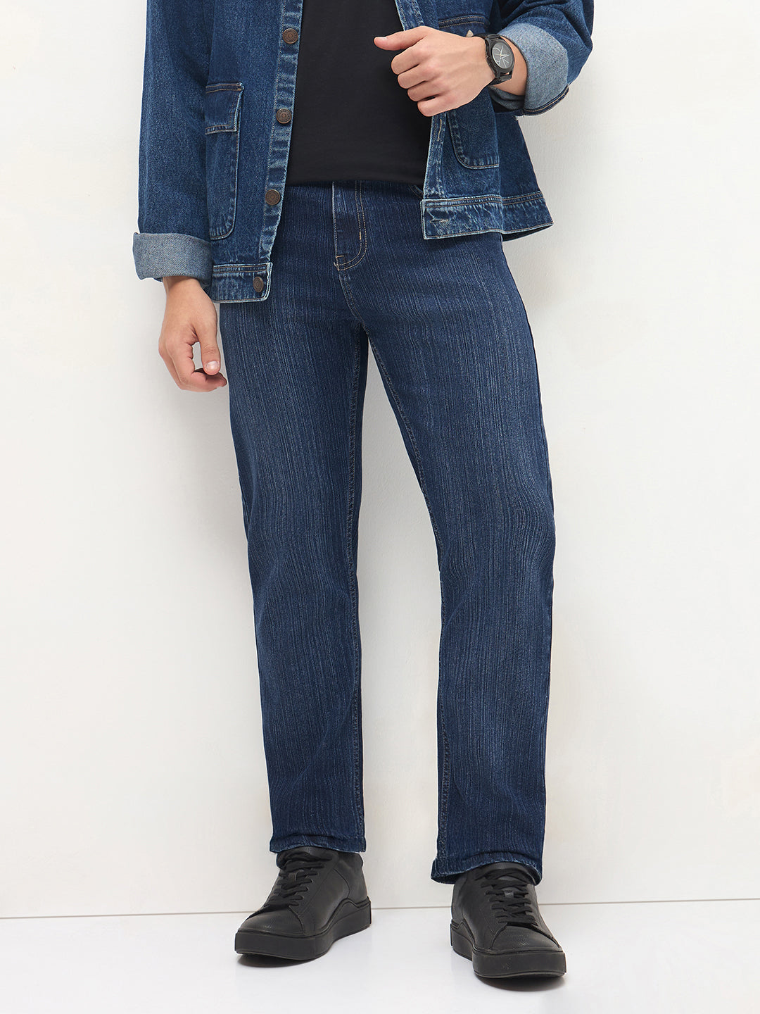 Men's Blue Straight Fit Washed Denim Jeans Stretchable