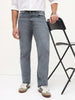 Men's Grey Straight Fit Washed Denim Jeans Stretchable