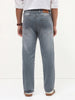 Men's Grey Straight Fit Washed Denim Jeans Stretchable