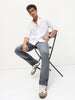 Men's Grey Straight Fit Washed Denim Jeans Stretchable