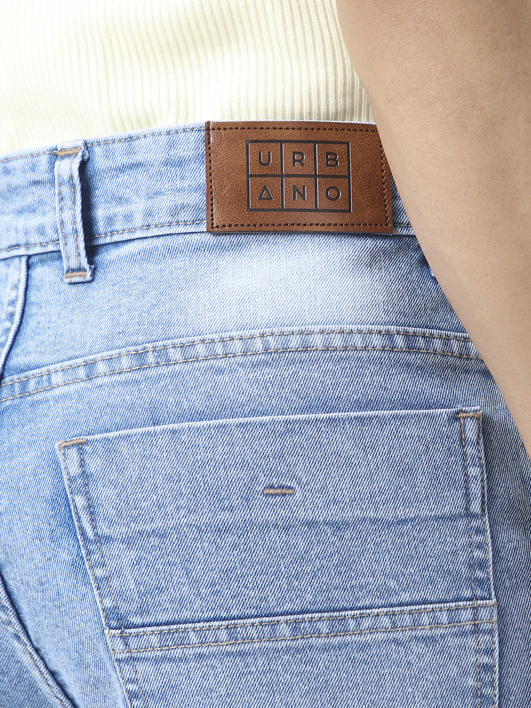 Men's Ice Blue Straight Fit Washed Jeans Stretchable