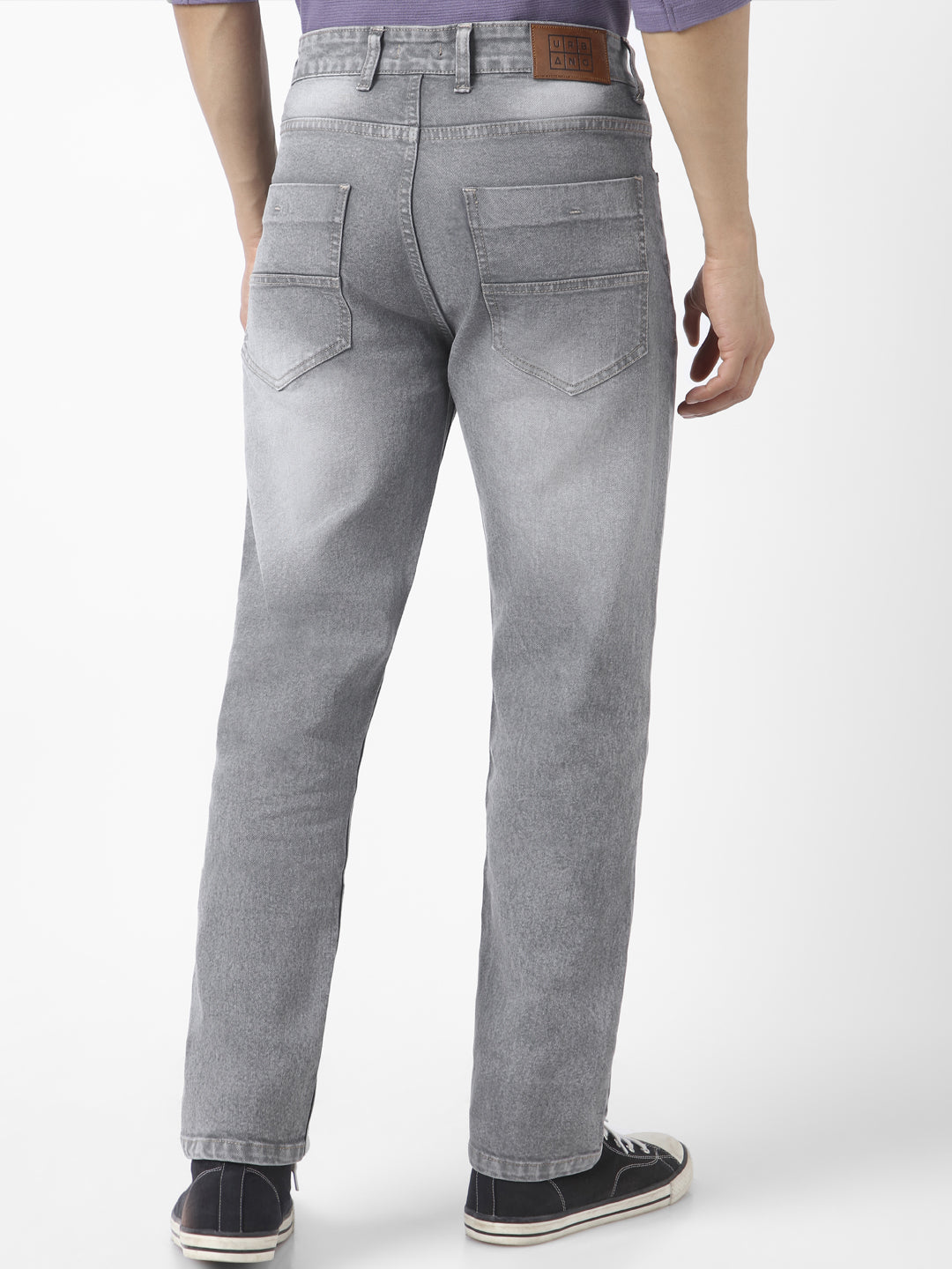 Men's Grey Straight Fit Washed Jeans Stretchable