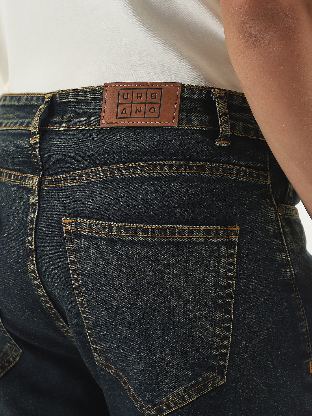 Men's Dark Blue Straight Fit Heavy Washed Jeans Stretchable