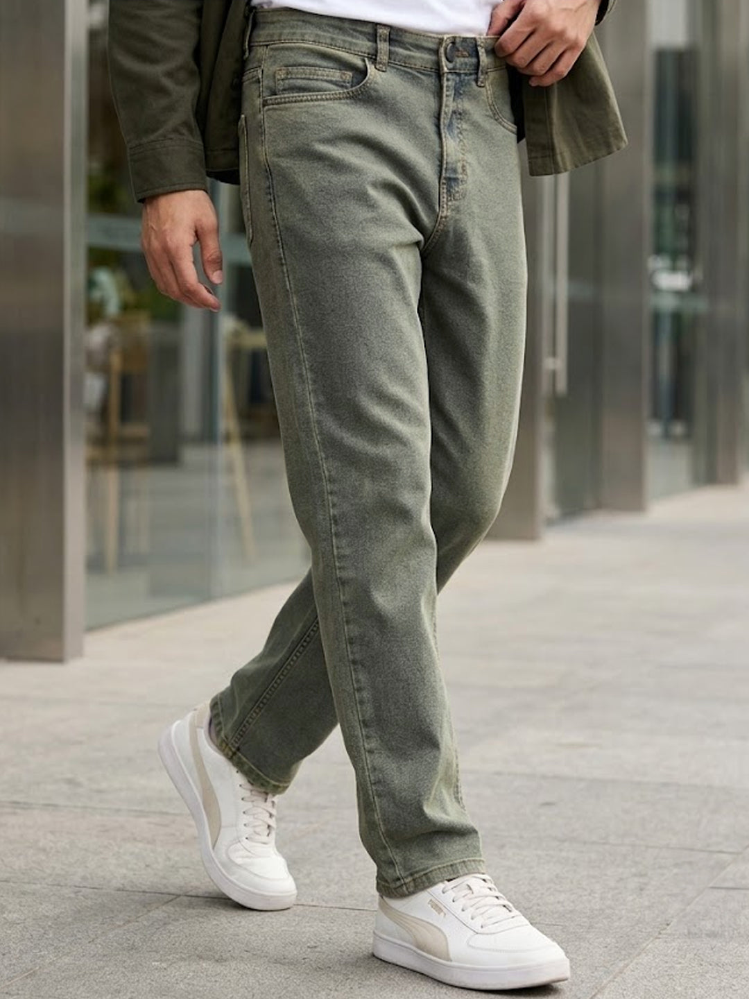 Men's Ice Blue Straight Fit Heavy Washed Jeans Stretchable