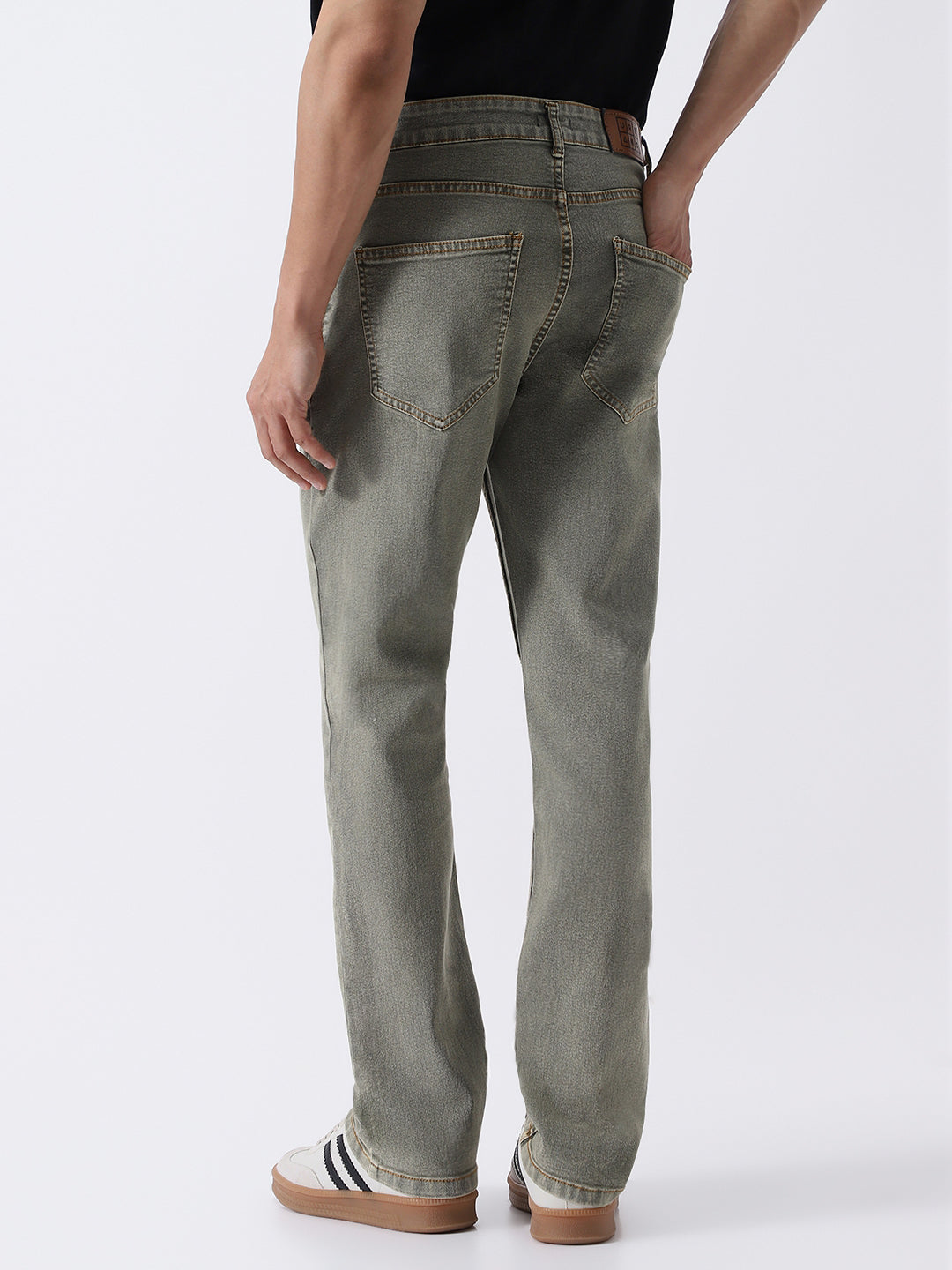 Men's Light Grey Straight Fit Heavy Washed Jeans Stretchable