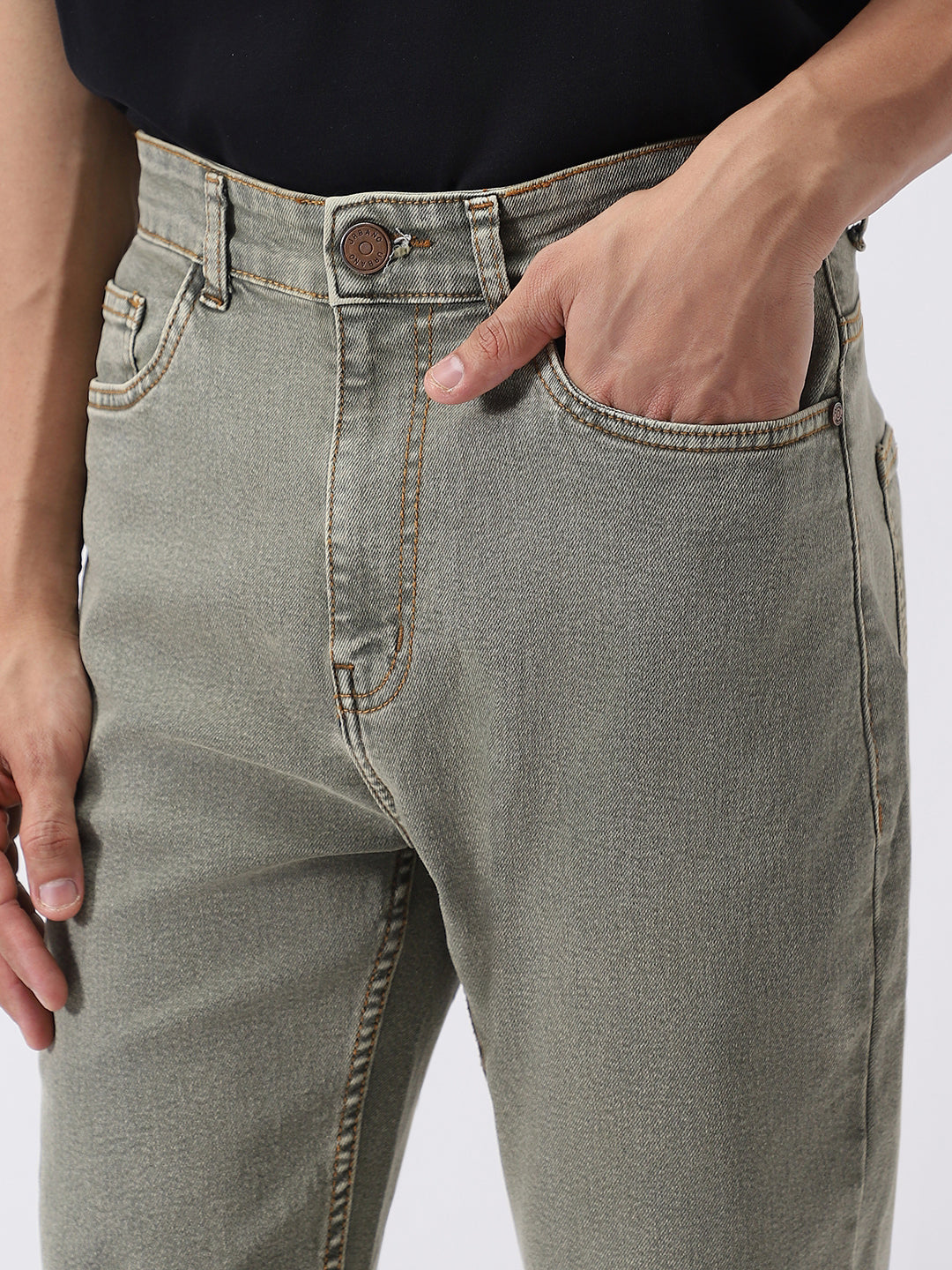 Men's Light Grey Straight Fit Heavy Washed Jeans Stretchable