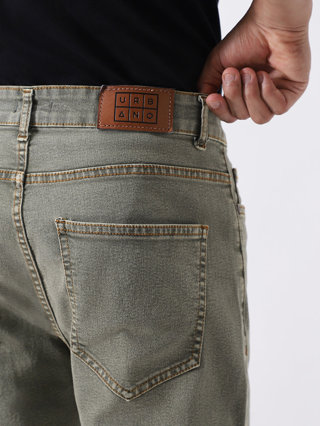 Men's Light Grey Straight Fit Heavy Washed Jeans Stretchable