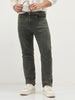 Men's Grey Straight Fit Heavy Washed Jeans Stretchable